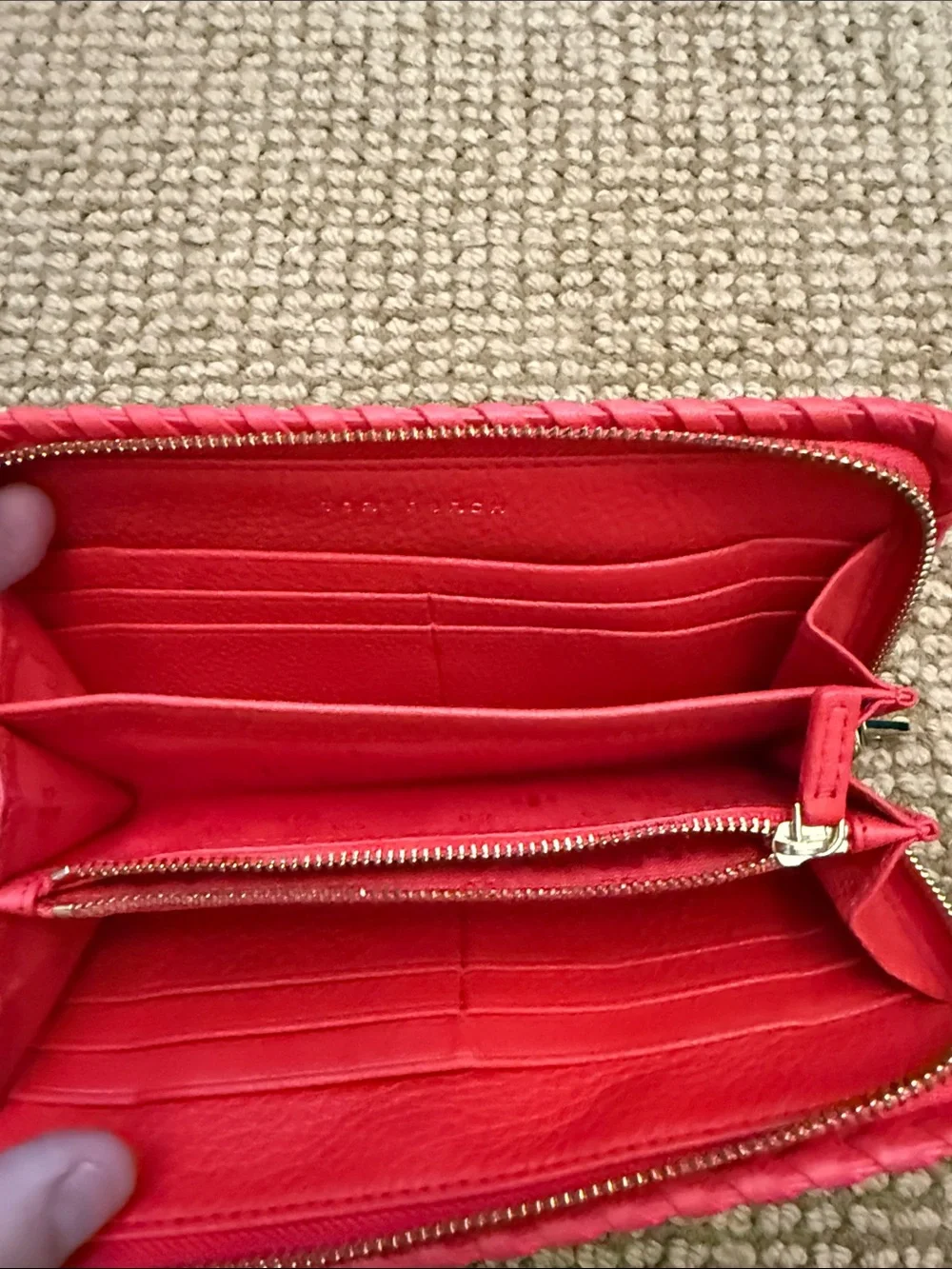 Tory Burch Coral-Red Whipstitch Zip Wallet